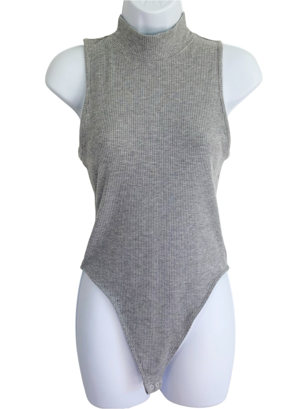 AERIE Gray Ribbed Mock Neck Bodysuit Minimalist Fitted Tank M